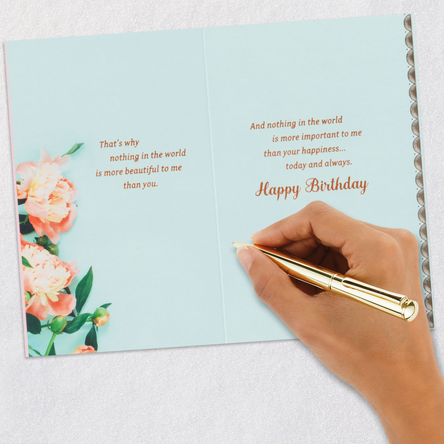 Flowers and Script Birthday Card for Wife signing card image number 10