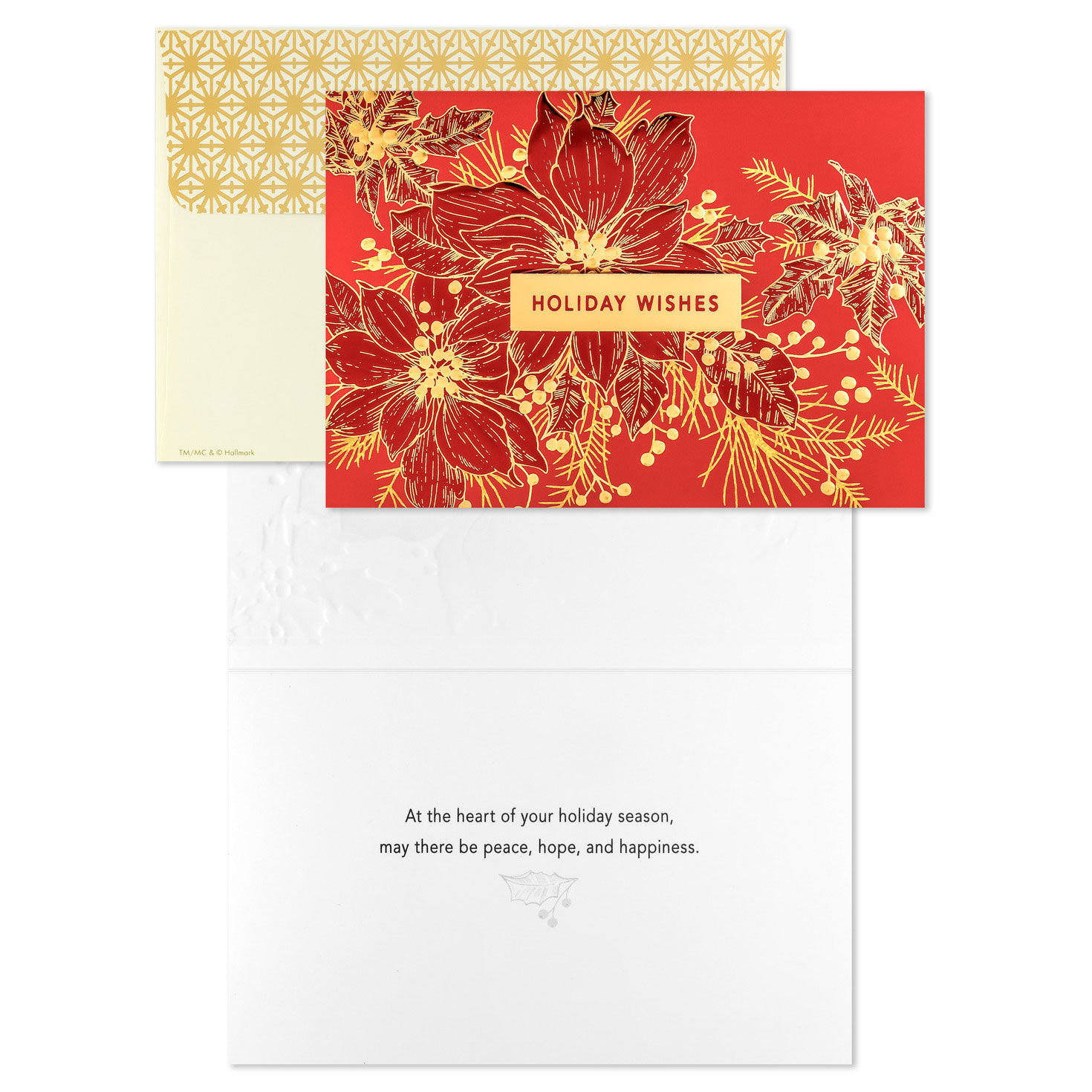 Red and Gold Floral Holiday Card Pack Card Front with Sentiment image number 3