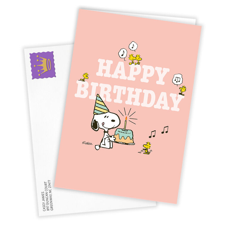 Snoopy With Cake Personalized Birthday Card Card Front with Envelope image number 2