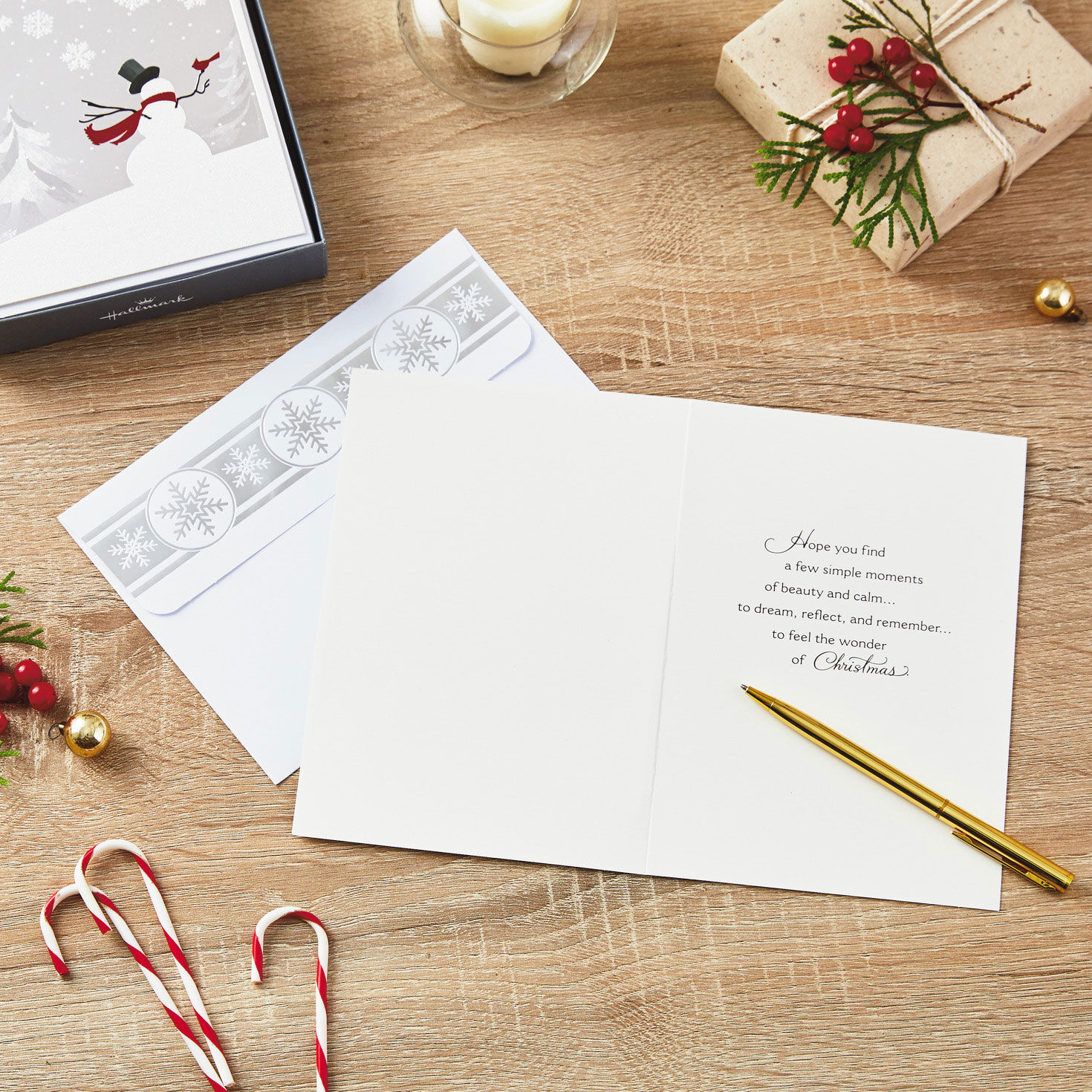 Snowman and Cardinal Boxed Christmas Card Pack in use image number 7