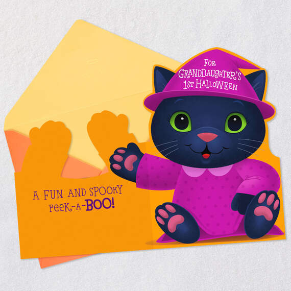 Peek-a-Boo Cat First Halloween Card for Granddaughter, , large image number 3