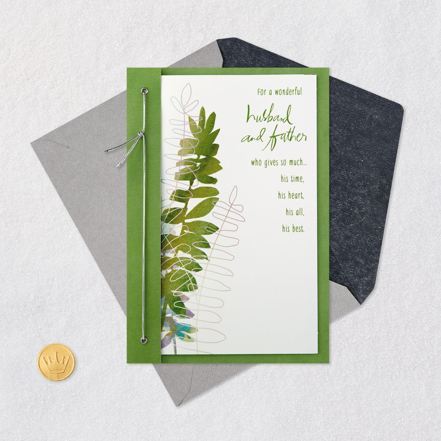 Wonderful Father and Husband Father's Day Card Card Front with Envelope and Gold Seal image number 6