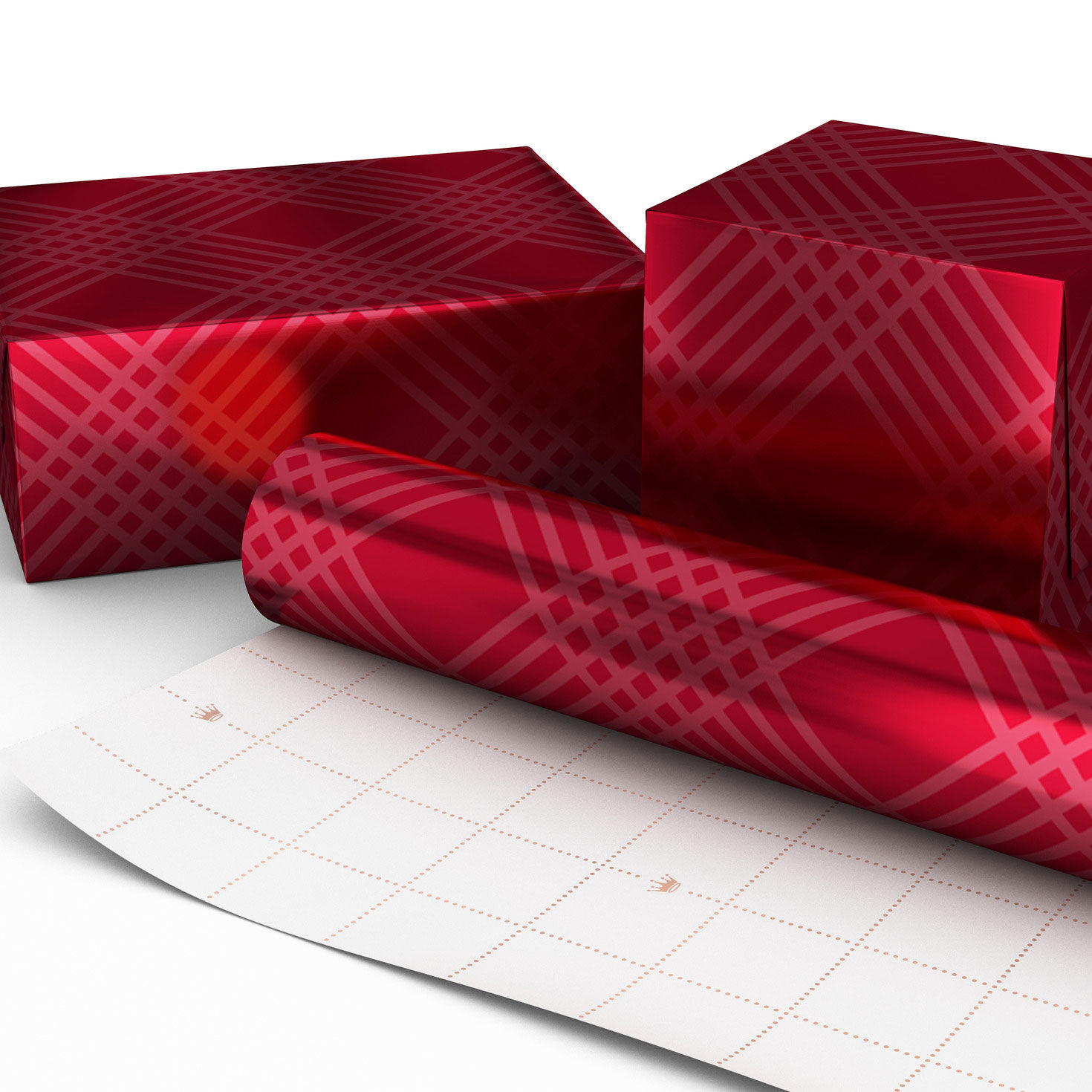 Red Cross-Hatch Metallic Jumbo Christmas Gift Wrap in use image number 2
