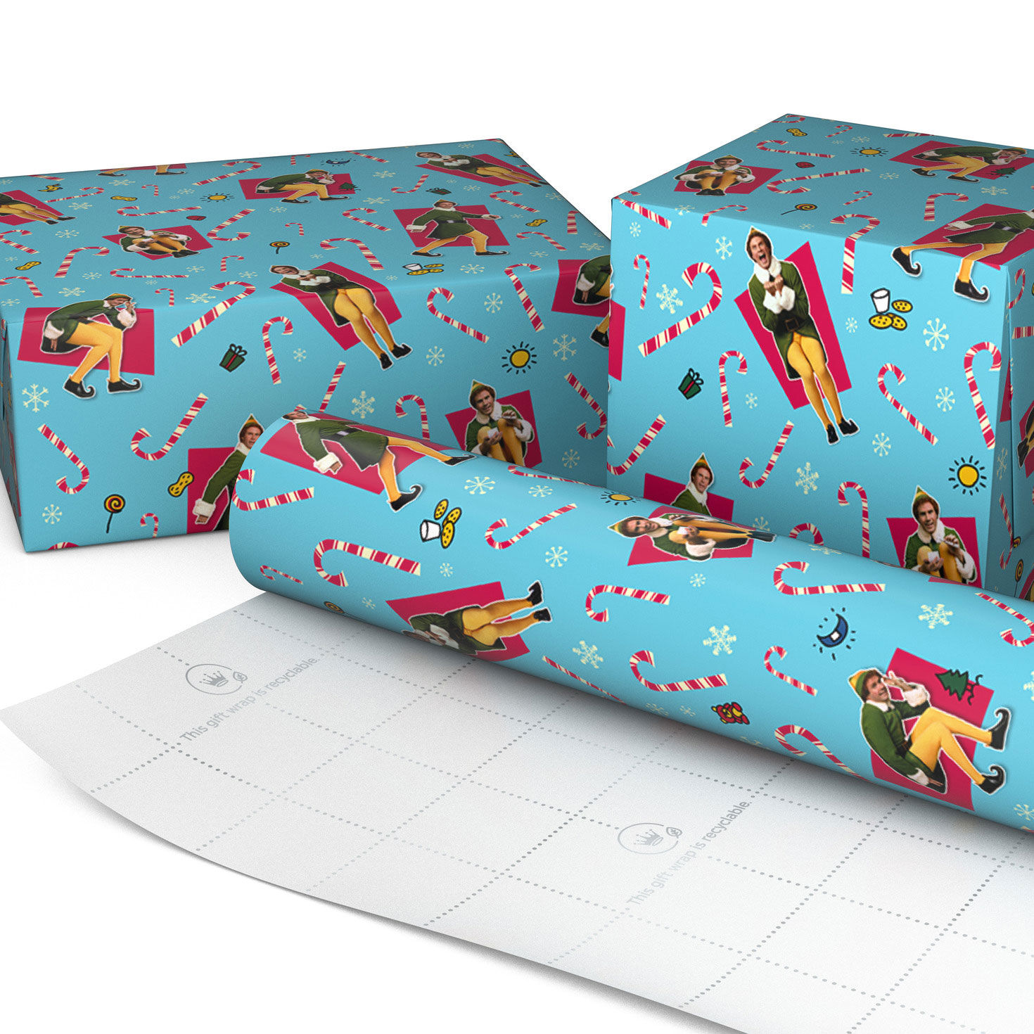 Elf Poses on Blue Christmas Wrapping Paper Wrapped package image number 2