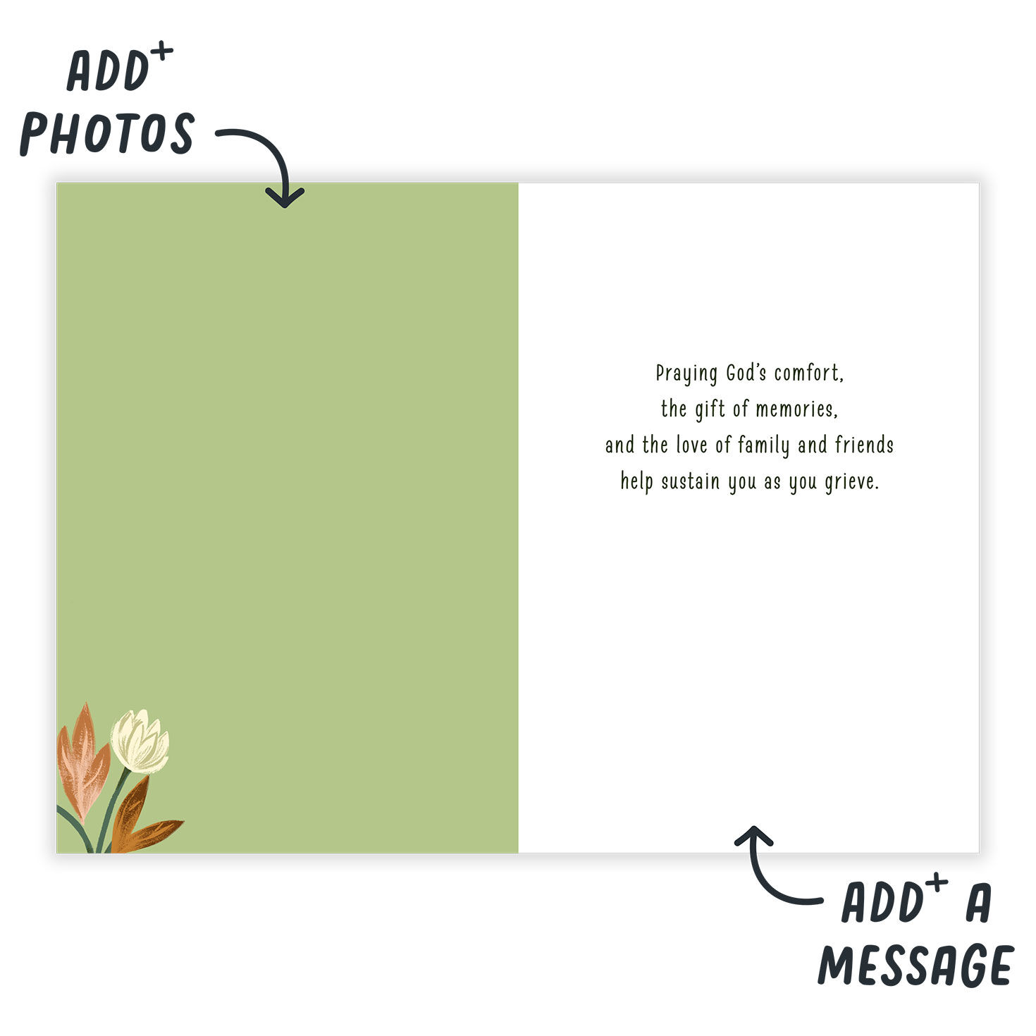 White Flowers on Green Personalized Sympathy Card  image number 3