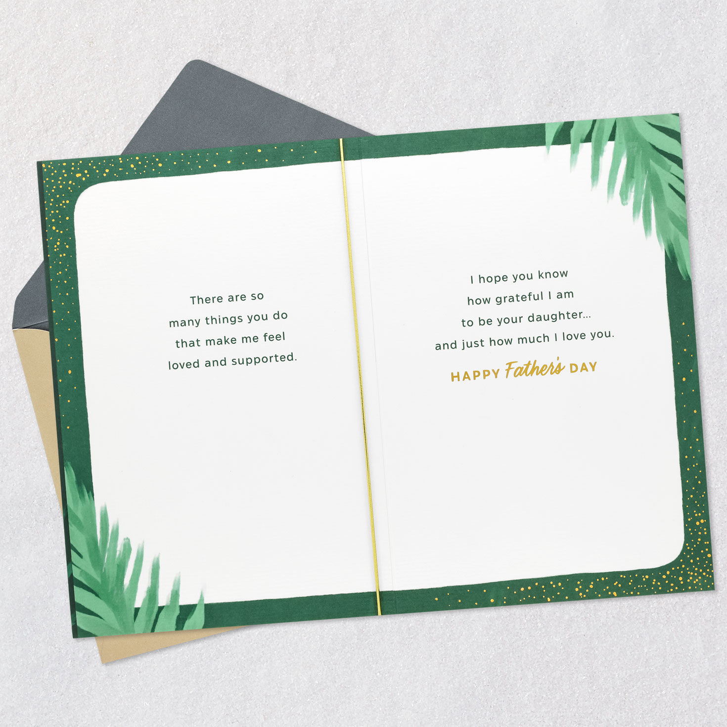 Green Tropical Leaf Father's Day Card from Daughter Open card with envelope image number 4
