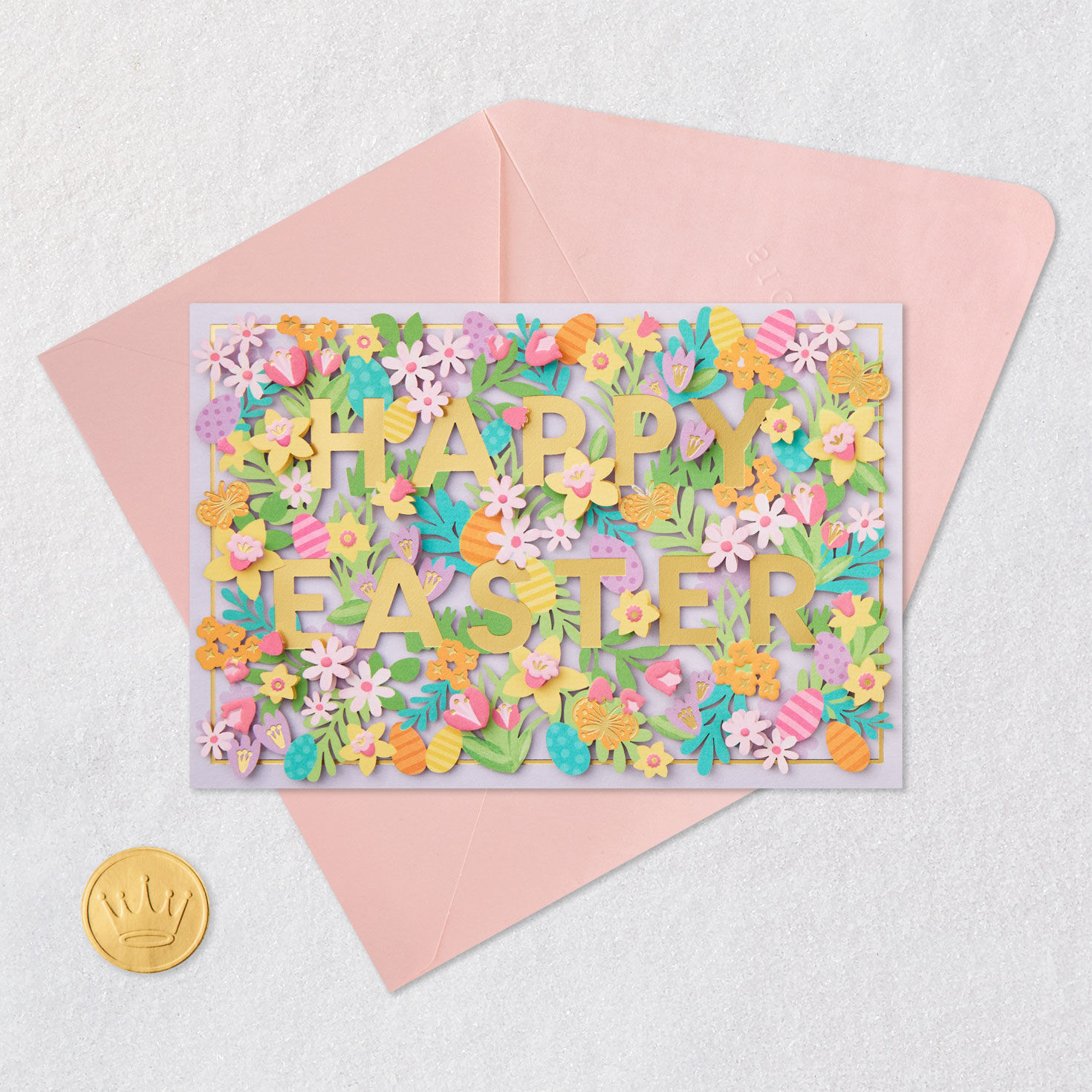 Spring Flowers, Butterflies and Eggs Easter Card Card with envelope and Seal image number 5