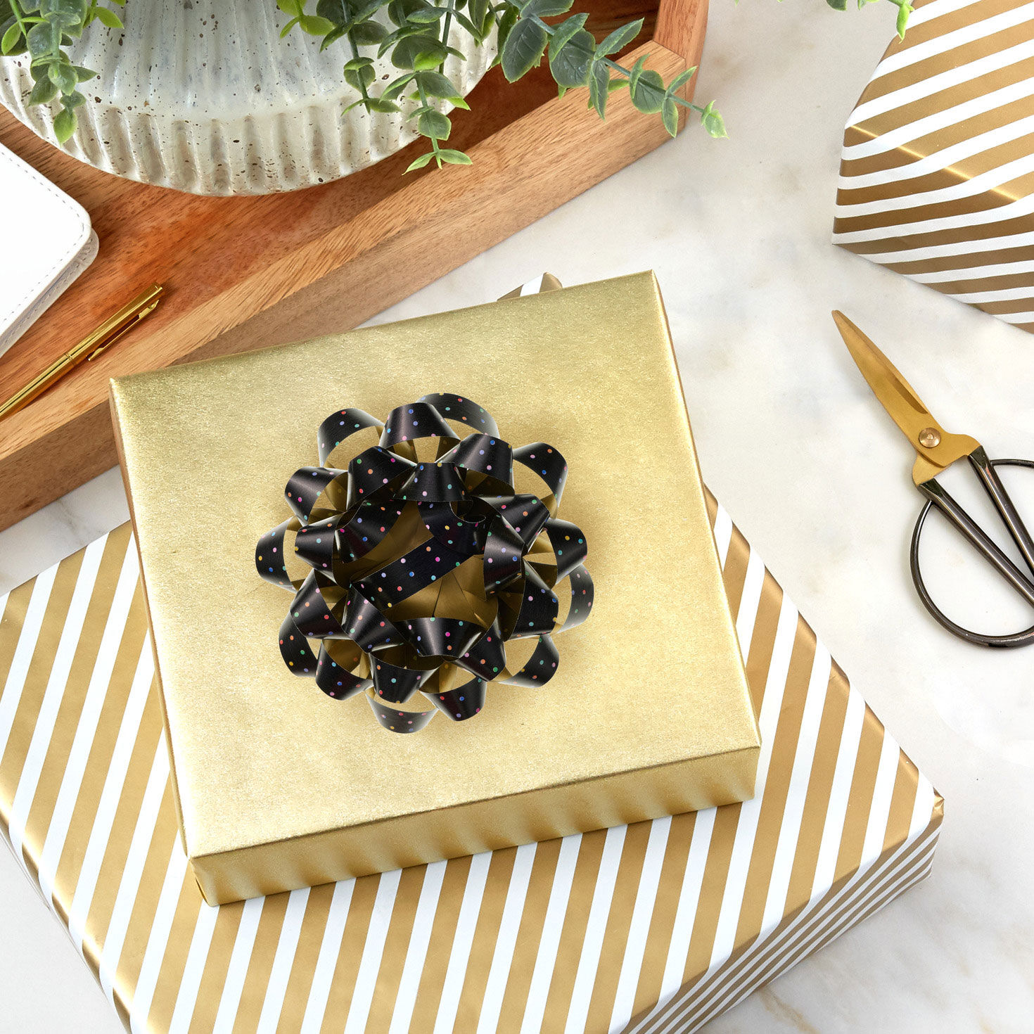 Black With Dots and Gold on Reverse Gift Bow In use image number 2