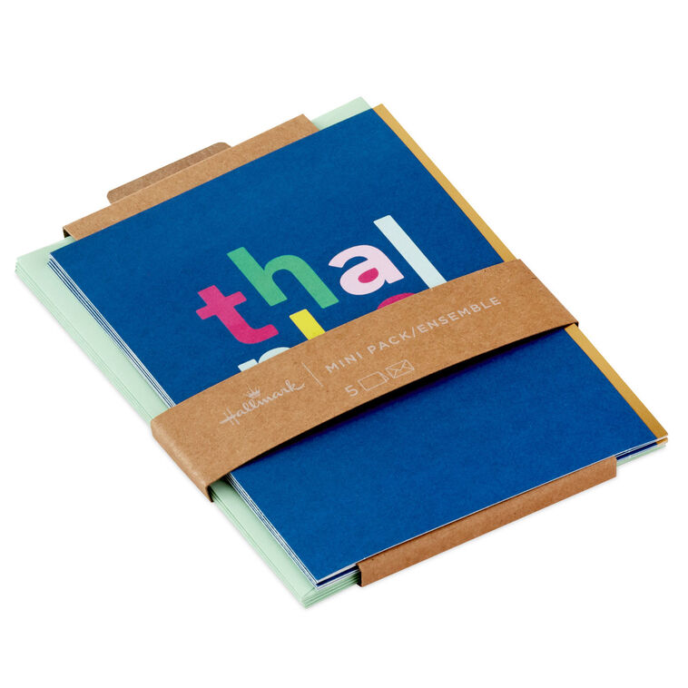 Colorful Thanks on Blue Blank Thank-You Note Cards, Pack of 5