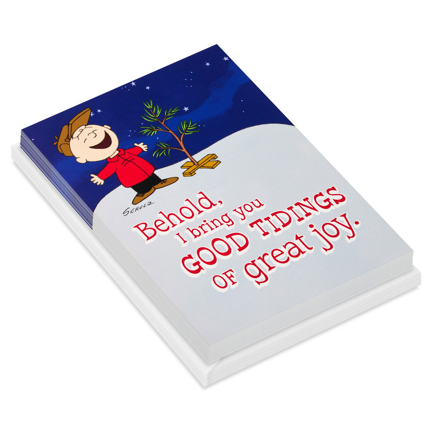 Peanuts Charlie Brown and Tree Christmas Cards Pack fronts stacked image number 2
