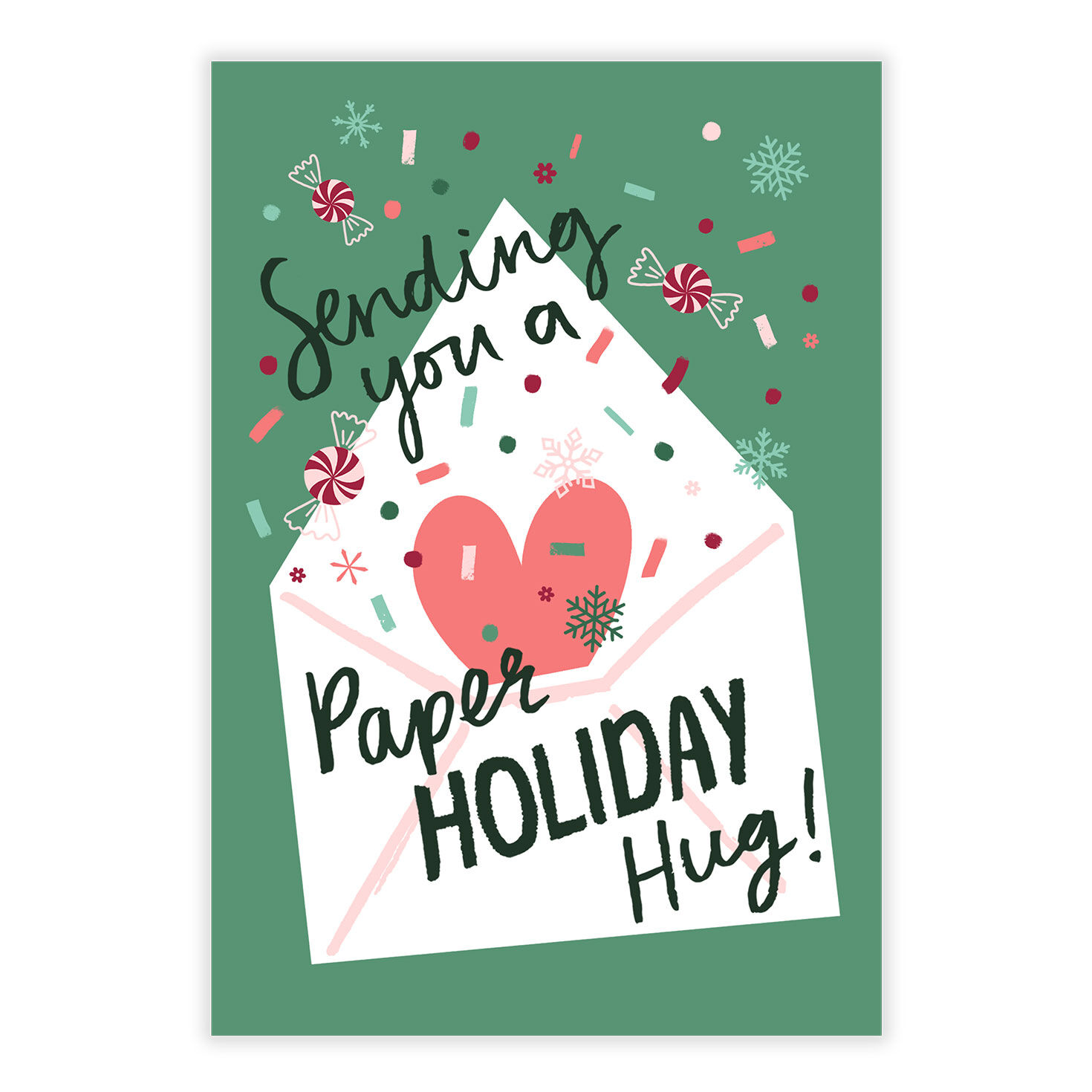 Green Red Paper Hug Personalized Holiday Card front image number 2
