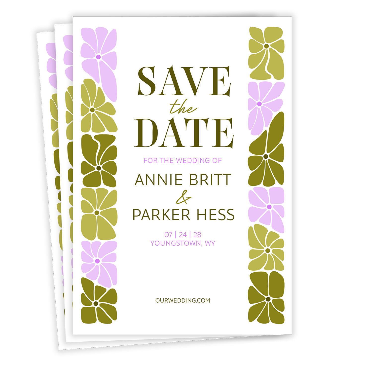 Modern Green and Pink Blossoms Flat Wedding Save the Date