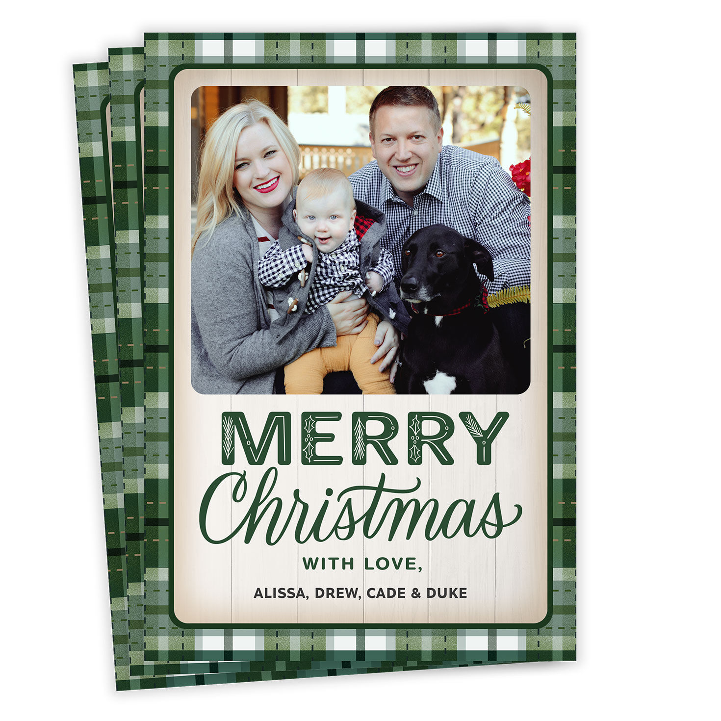With Love Green Plaid Flat Christmas Photo Card