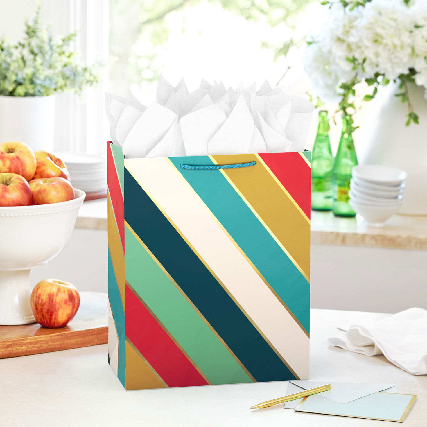 Stylish Stripes With Gold Trim Large Gift Bag in use image number 2