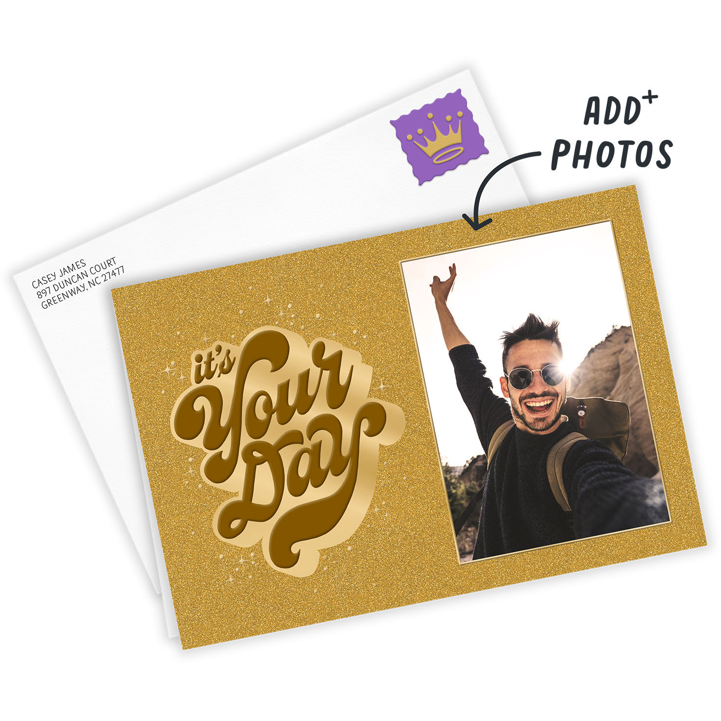 Gold It's Your Day Personalized Birthday Card Card Front with Envelope image number 2