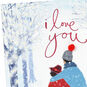 Couple Walking Dog in Snow Romantic Christmas Card Card Front Detail image number 5