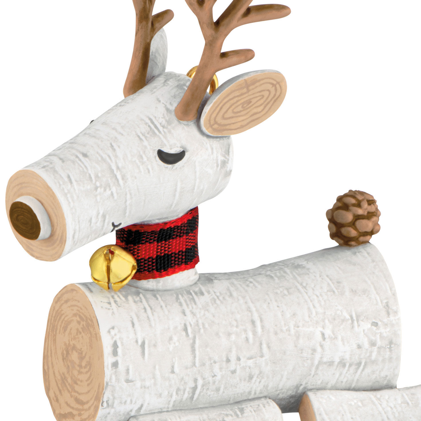 Reindeer of Tree Logs Sitting Keepsake Ornament upclose view image number 5