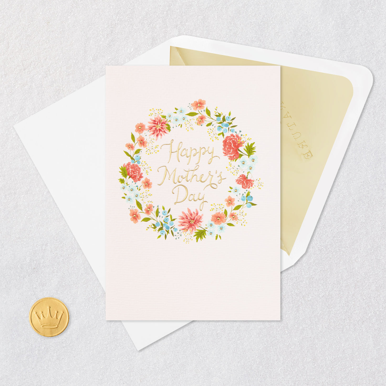 All Kinds of Beautiful Flower Wreath Mother's Day Card Card Front with Envelope and Gold Seal image number 5