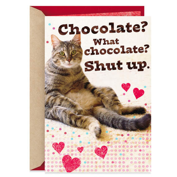 Cat and Chocolate Funny Valentine's Day Card, , large image number 1