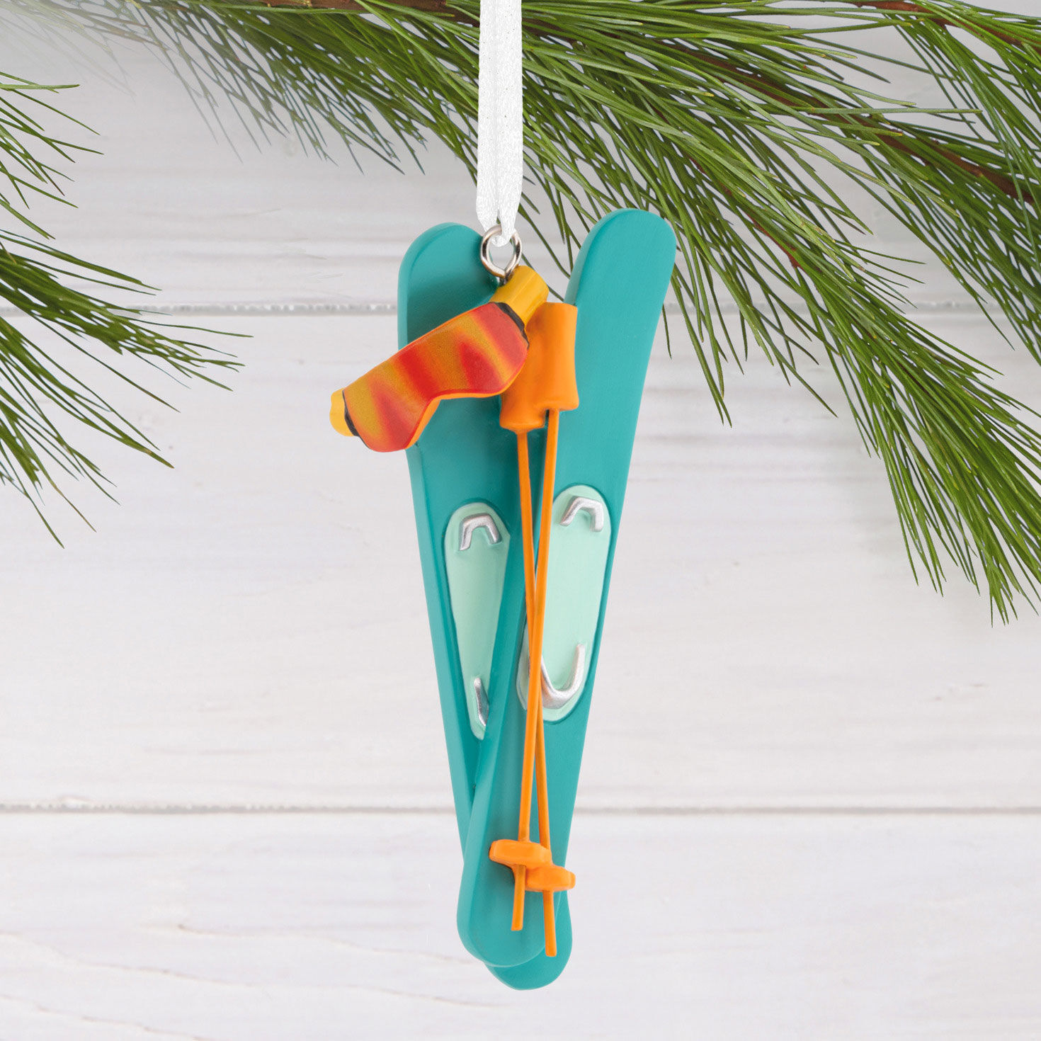Blue Snow Skis Christmas Ornament hanging on tree image number 2