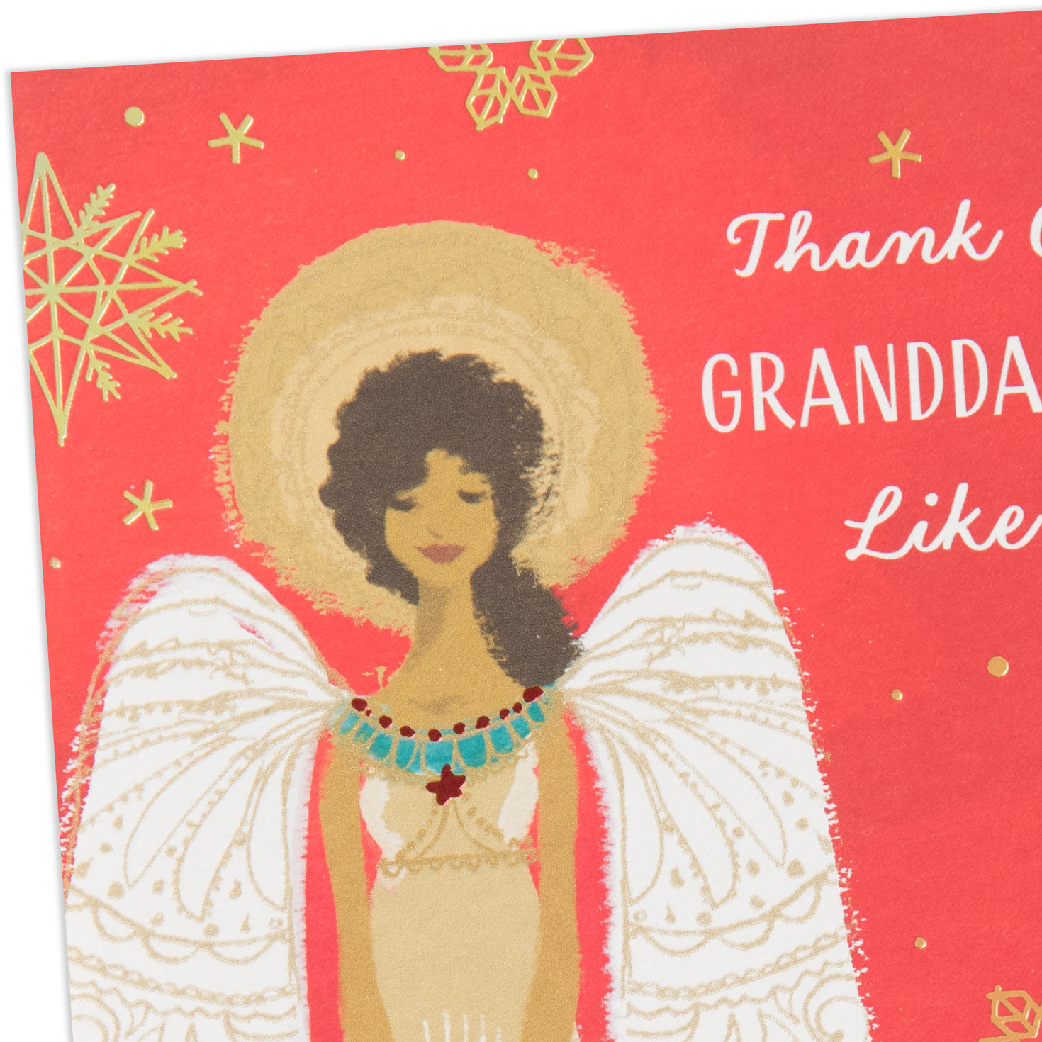 Gold Angel on Red Christmas Card for Granddaughter Card Front Detail image number 4