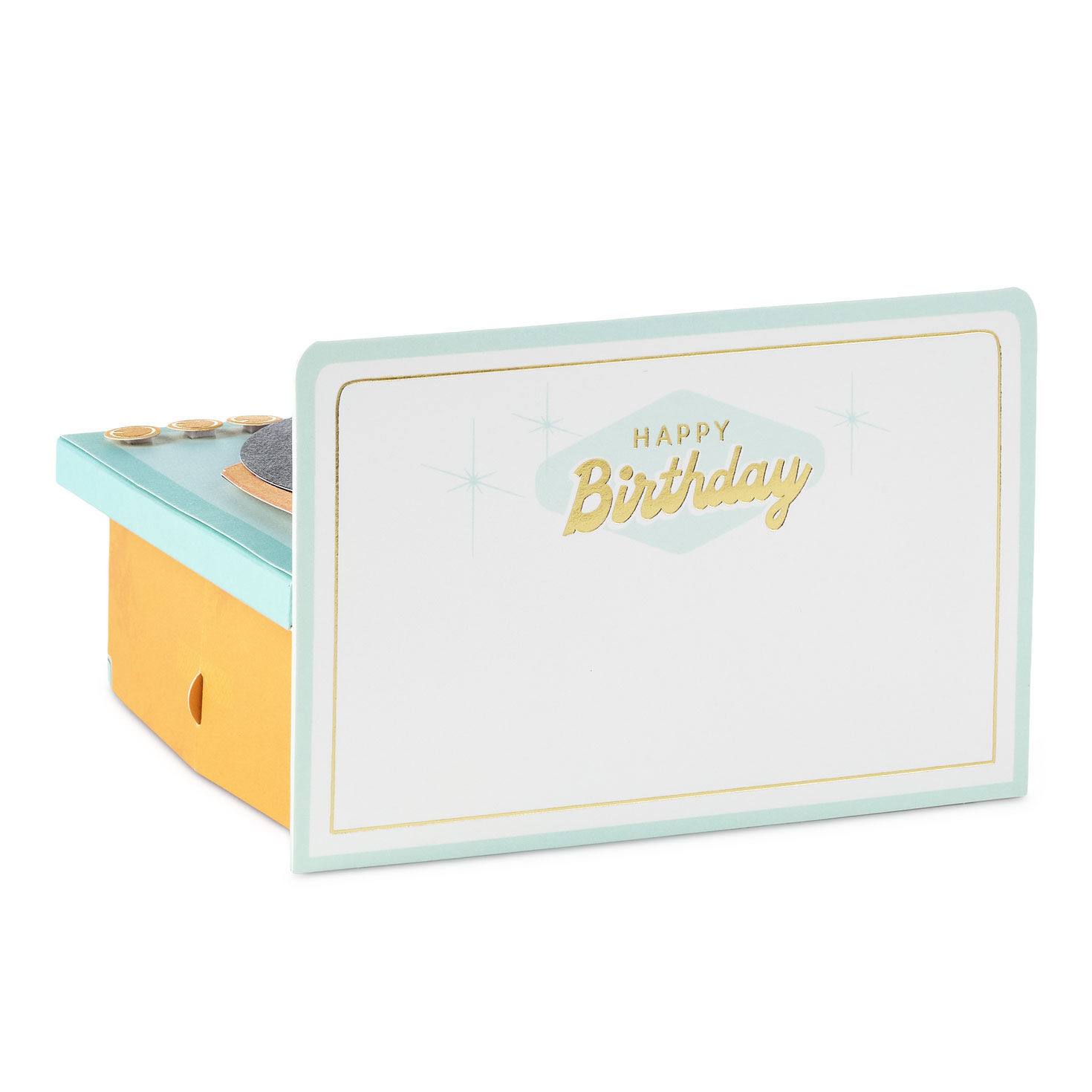 Retro Record Player Pop-Up Birthday Card with Music Back image number 2