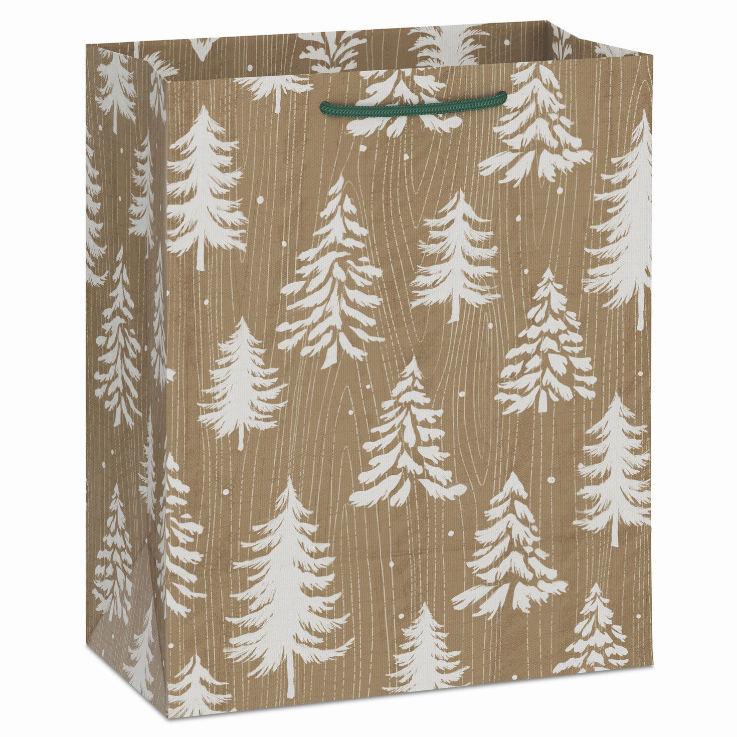 White Trees on Kraft Medium Holiday Gift Bag Back image number 6