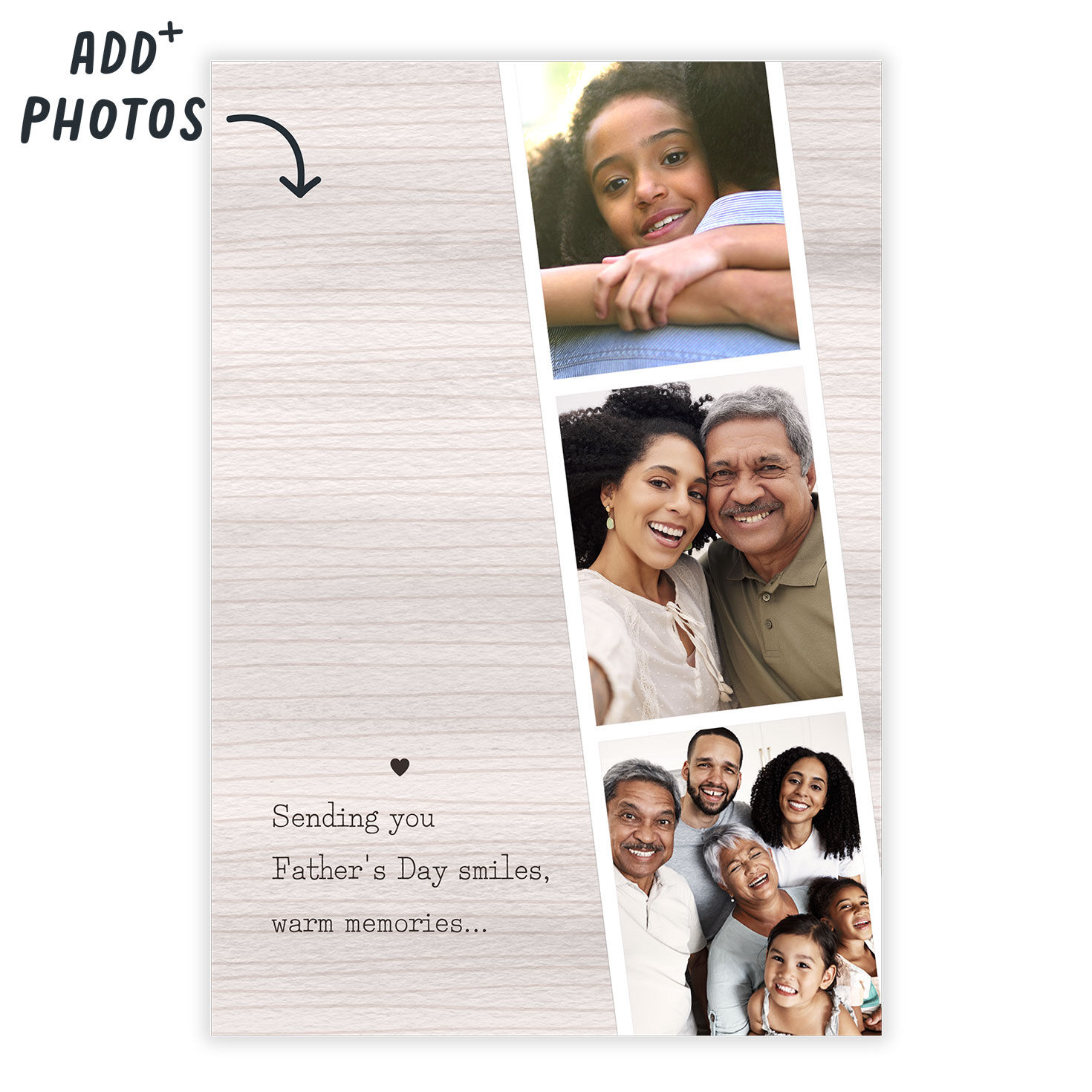 Photos on Wood Texture Personalized Father's Day Card Card Front indicating personalization image number 2
