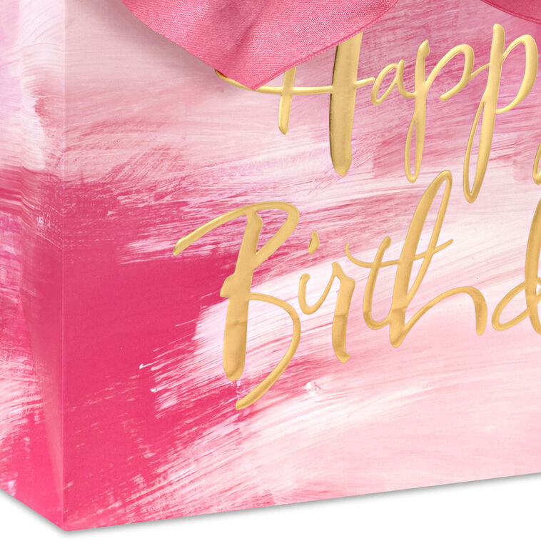Gold Lettering on Pink Medium Birthday Gift Bag Base/Side Detail image number 5