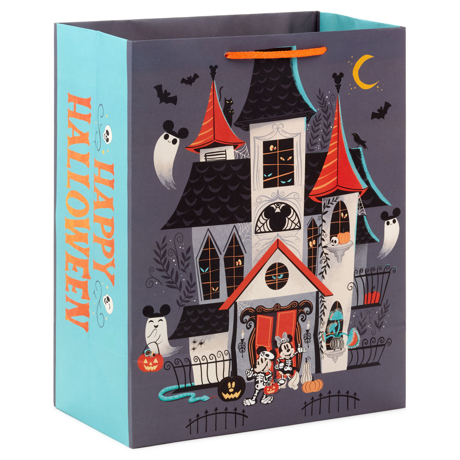 Black and Orange Haunted House on Gray Gift Bag Back image number 6