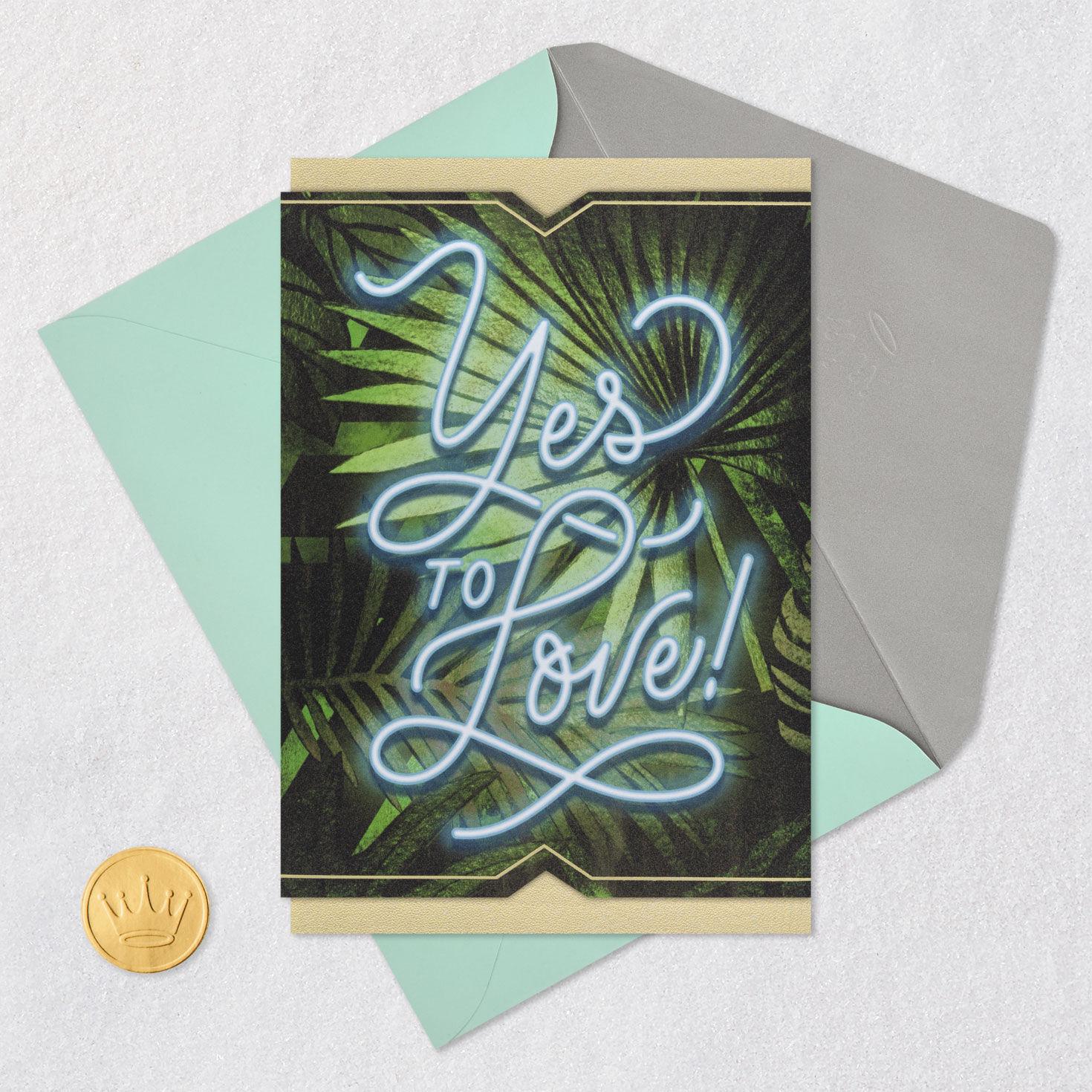 Palm Leaves and Neon Lettering Bridal Shower Card  image number 5