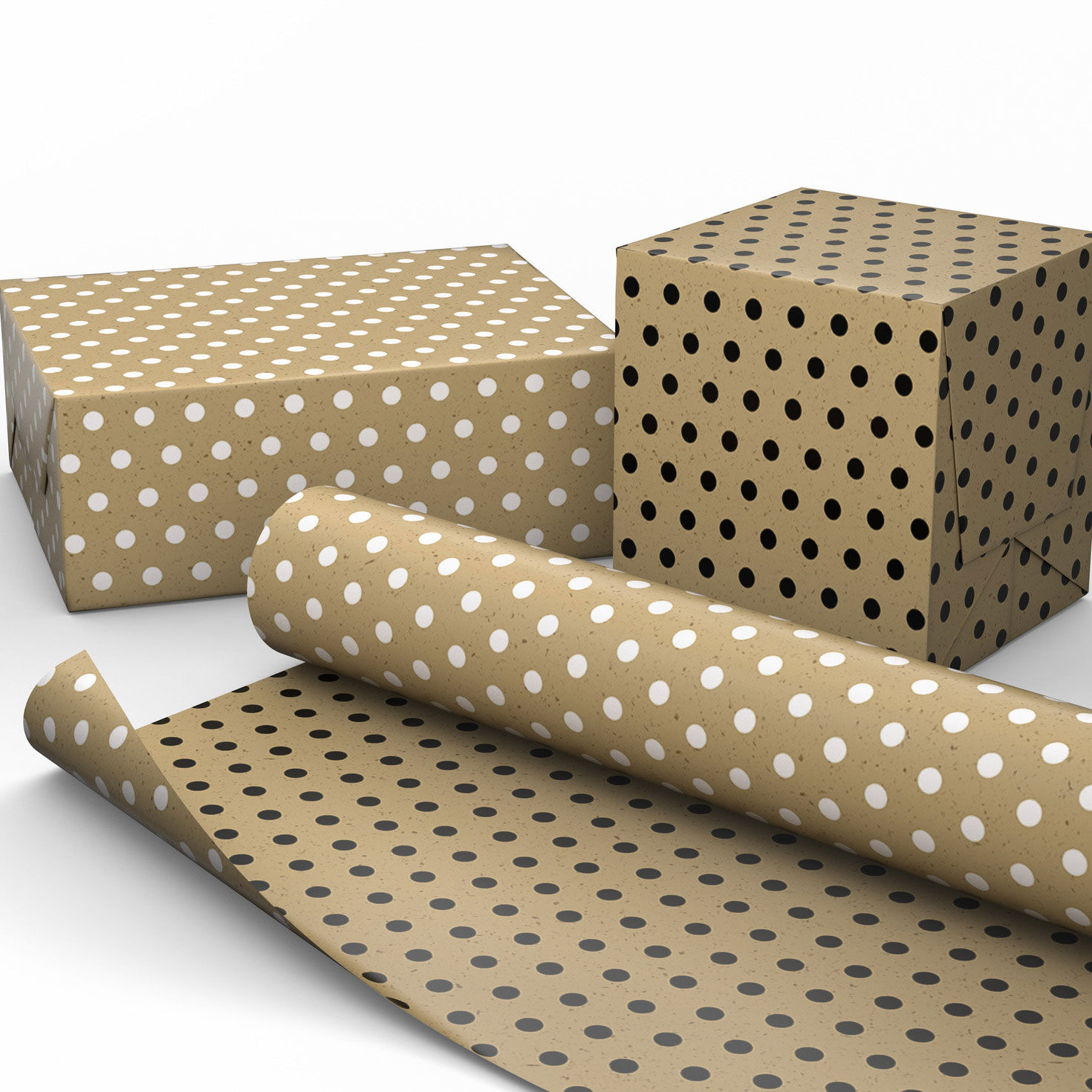 Black Dots, White Dots Kraft Paper Gift Wrap Roll Wrapped package image number 2