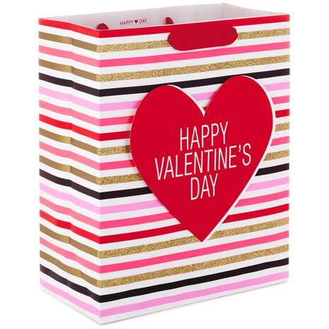 13" Stripes With Heart Valentine's Day Gift Bag, , large