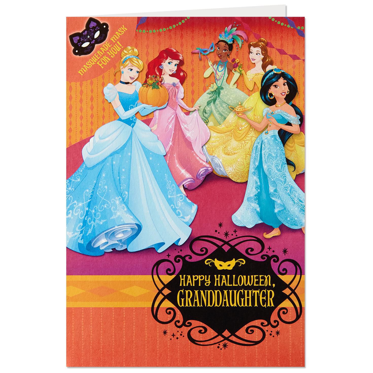 disney princesses halloween card for granddaughter with mask halloween anniversary card