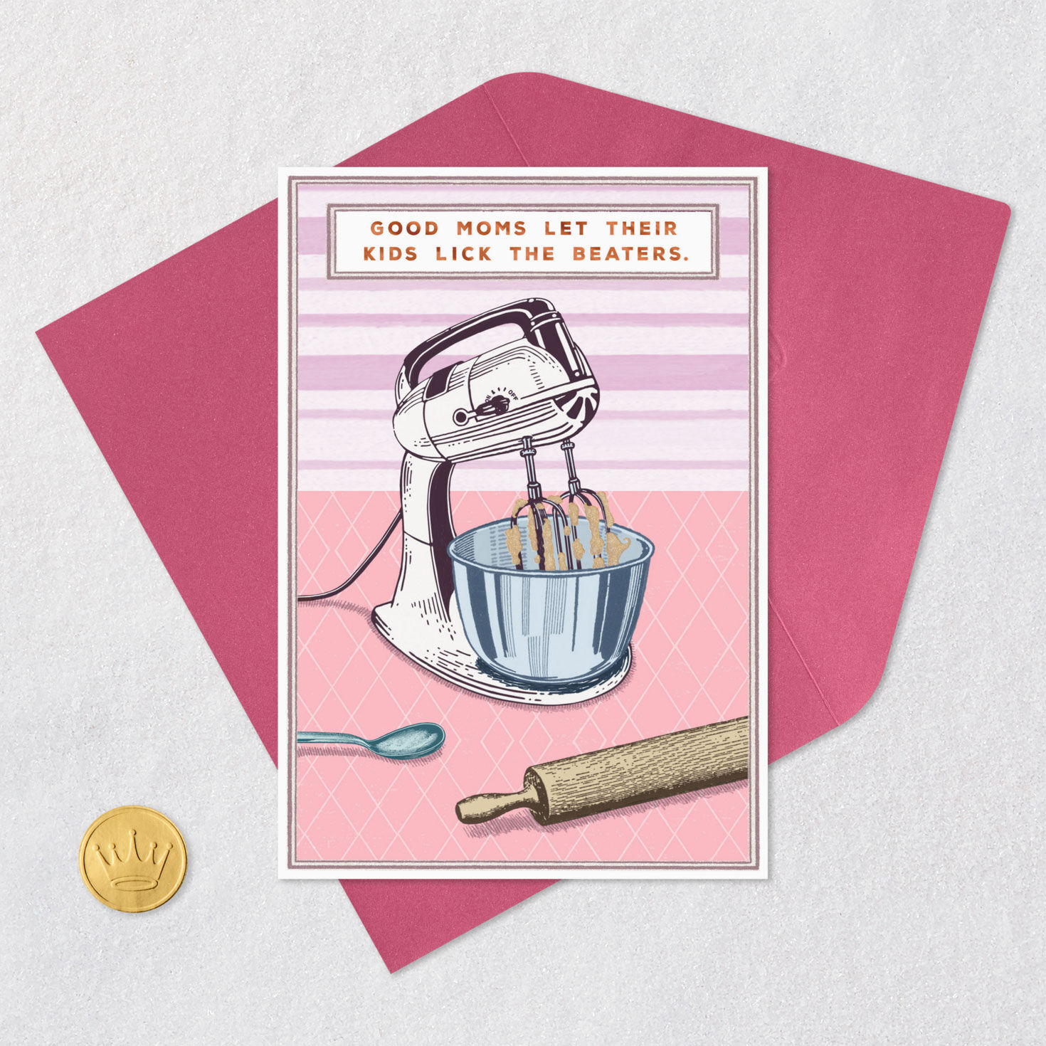 Retro Kitchen Mixer Funny Mother's Day Card for Mom Card Front with Envelope and Gold Seal image number 5