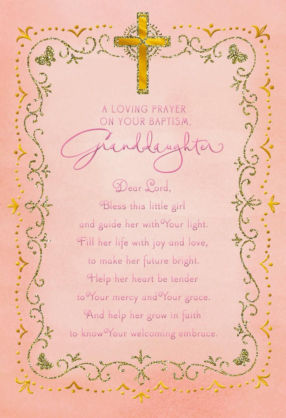 Pink Cross Baptism Card for Granddaughter