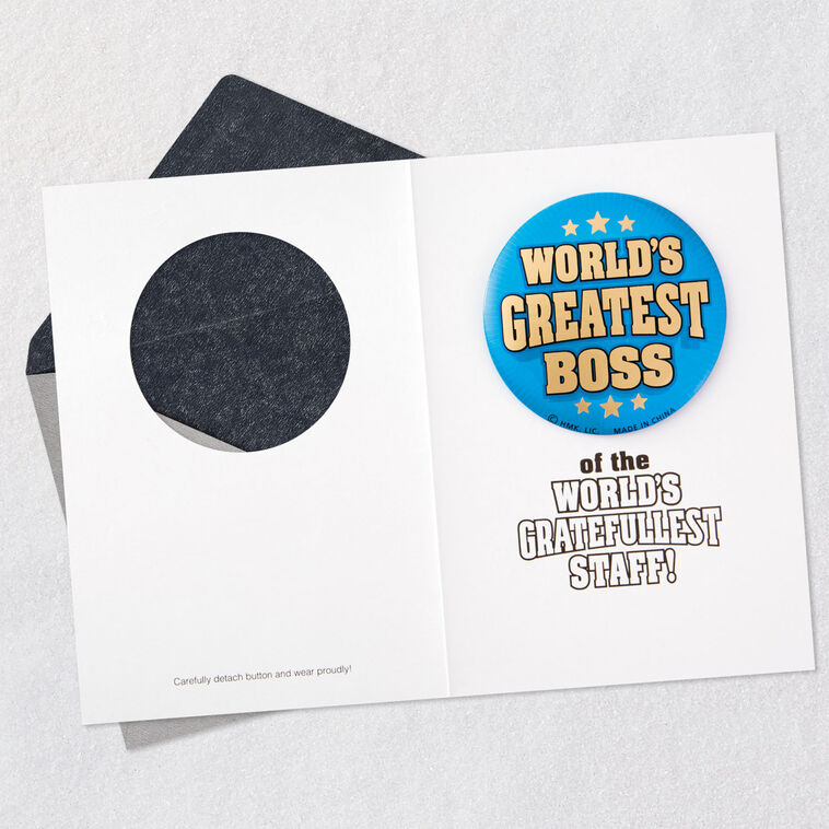World's Greatest Boss Button Funny Boss's Day Card From All Open card with envelope image number 3