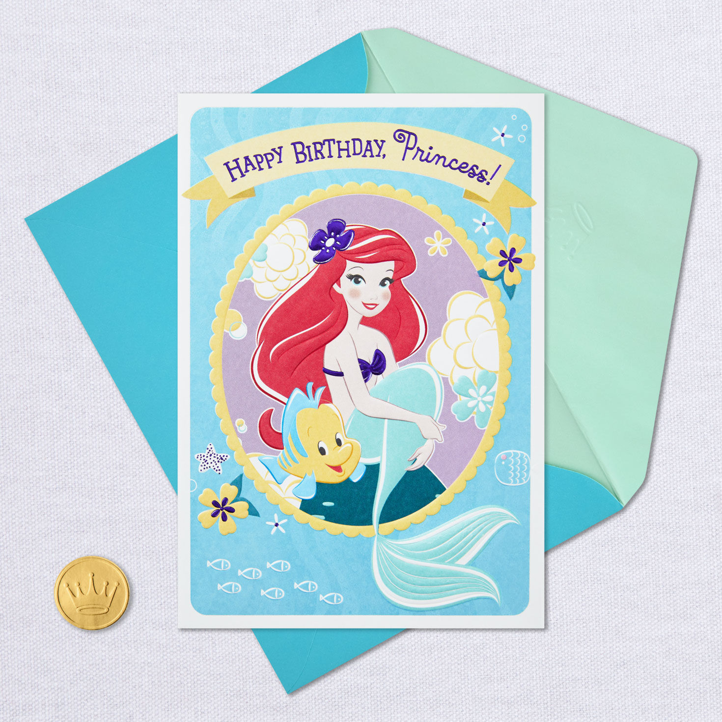 Disney Little Mermaid Ariel Birthday Card for Her Card Front with Envelope and Gold Seal image number 5