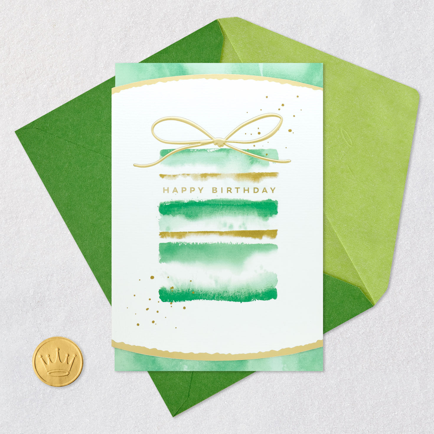 Mint Green Watercolor Christmas Birthday Card Card Front with Envelope and Gold Seal image number 5