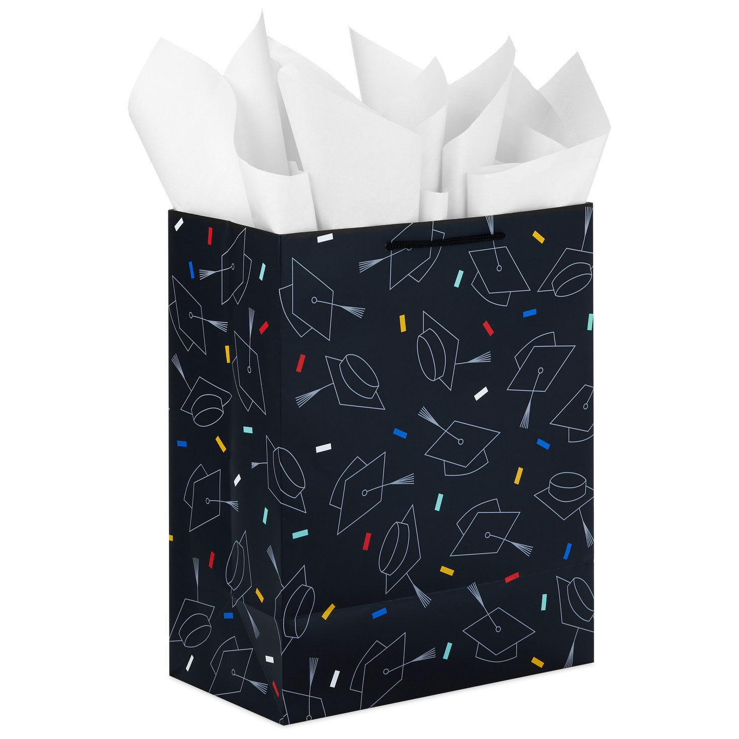 13" Grad Hats on Black Large Gift Bag With Graduation Card and Tissue Paper, , large image number 4