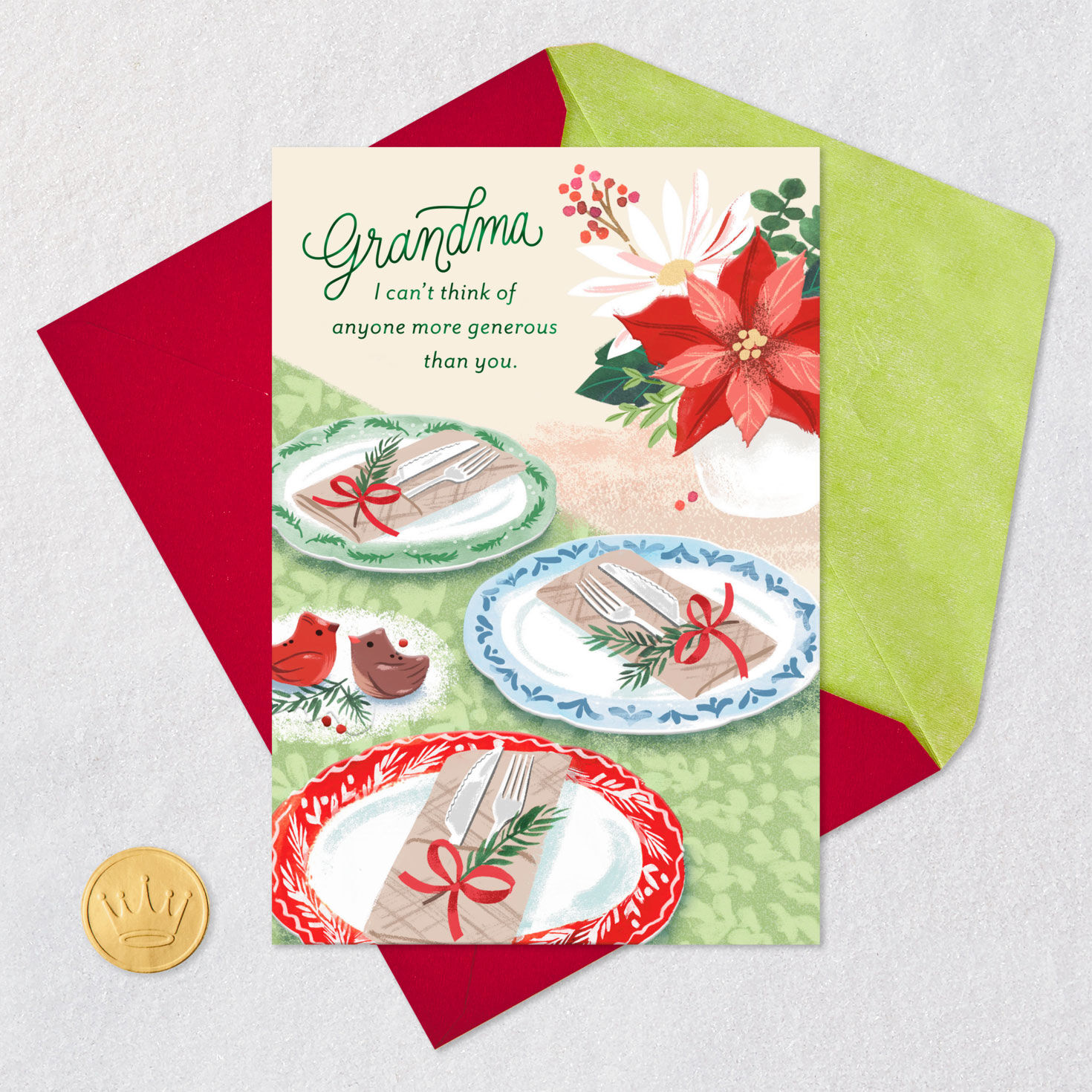 Holiday Table Grandma Christmas Card Card Front with Envelope and Gold Seal image number 6