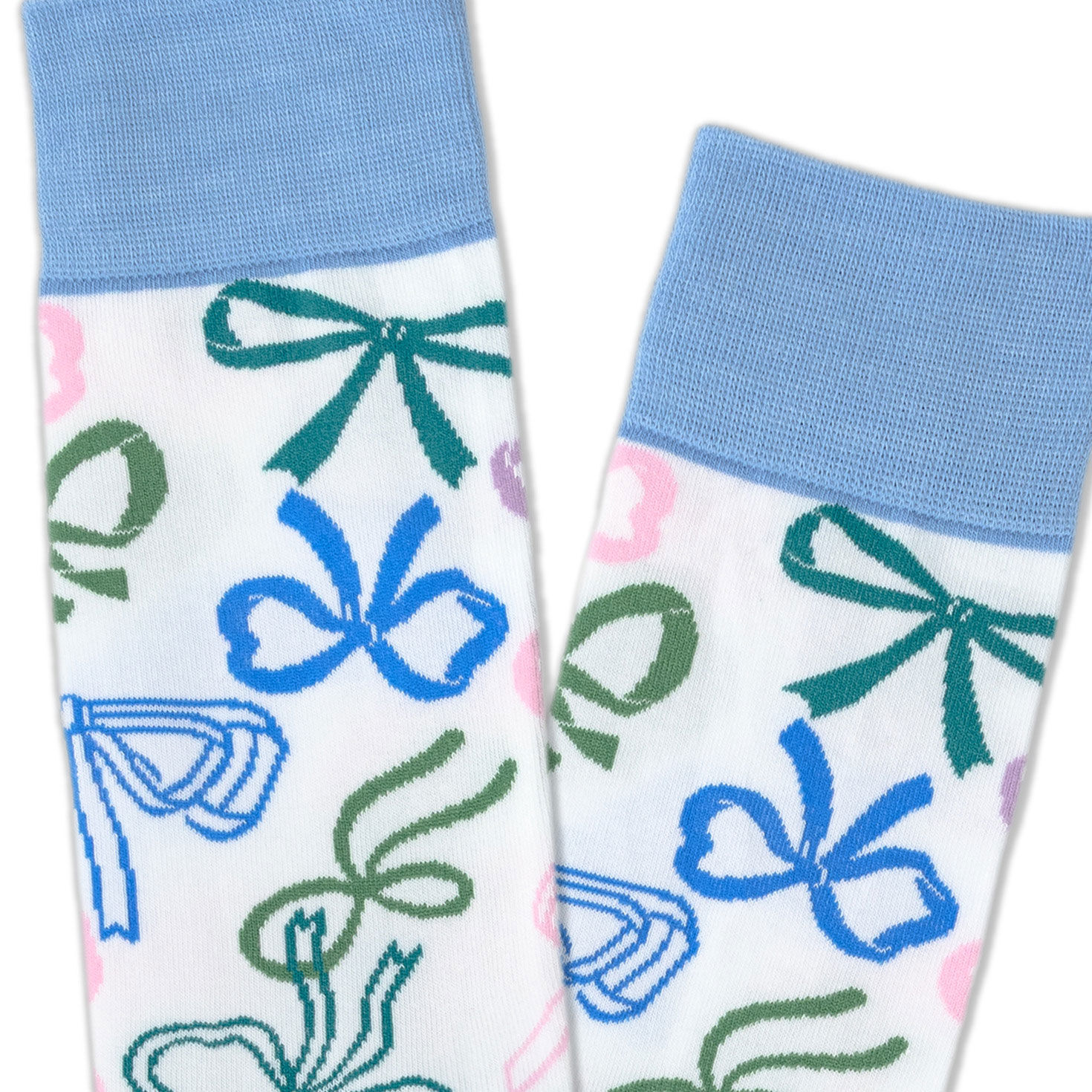 Pastel Bow Illustrations Novelty Crew Socks upclose view image number 3