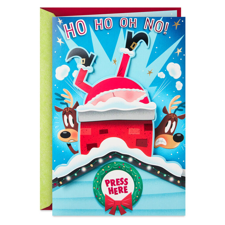 Santa Stuck in Chimney Funny Christmas Card With Sound and Motion