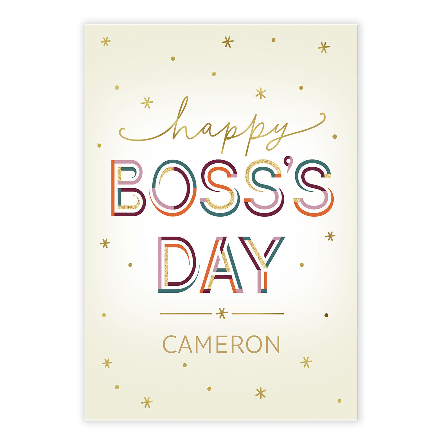 Colored, Gold Letters Personalized Boss's Day Card  image number 2