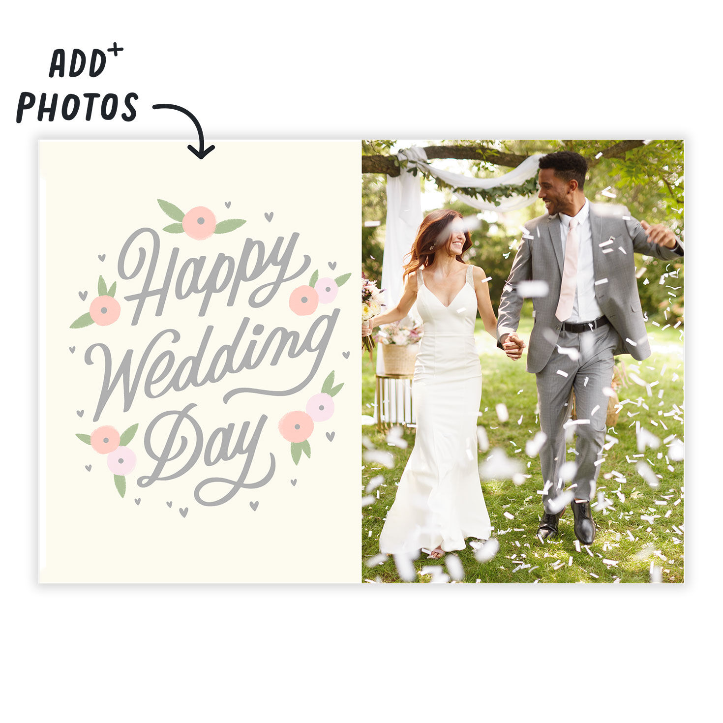 Pink Flowers Happy Day Personalized Wedding Card Card Front indicating personalization image number 2