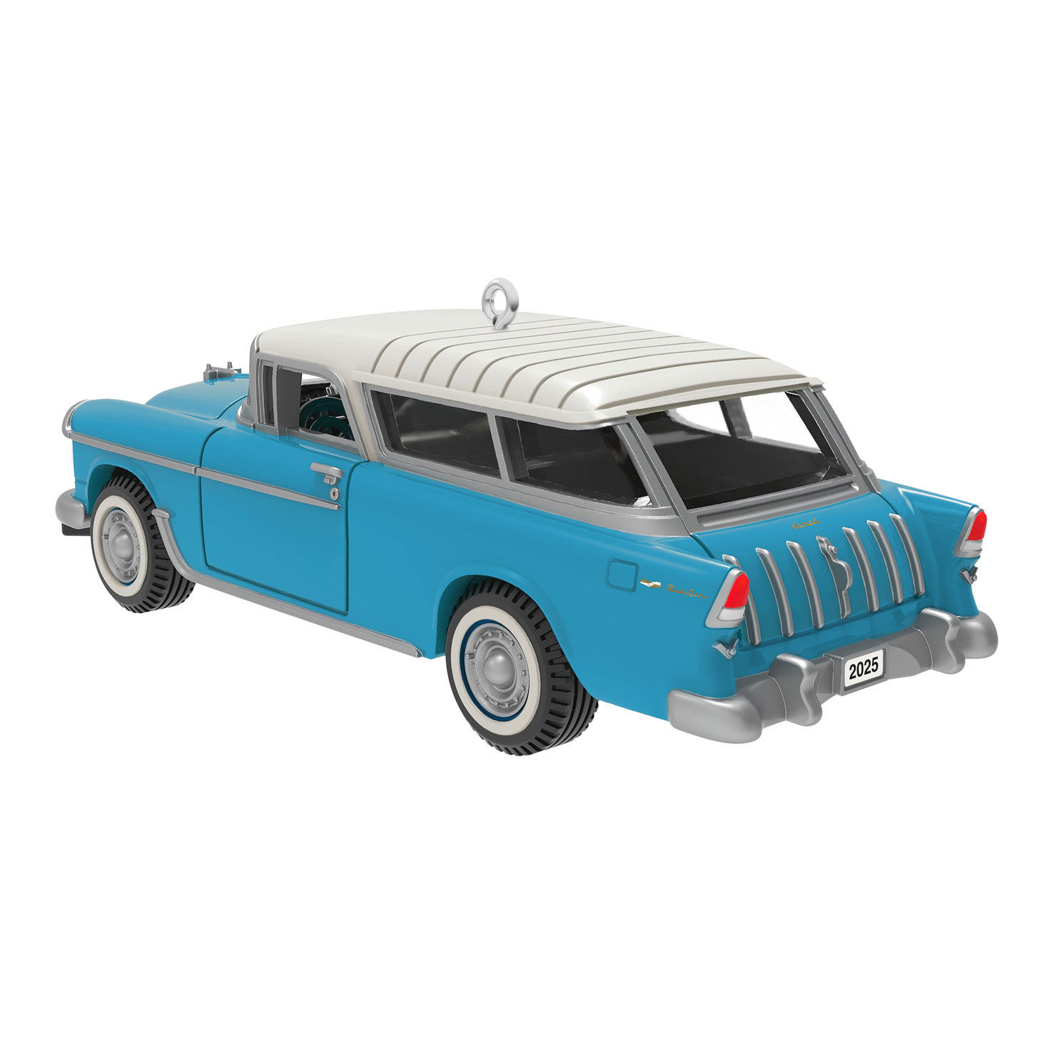 Blue Chevy Station Wagon Keepsake Ornament back image number 6