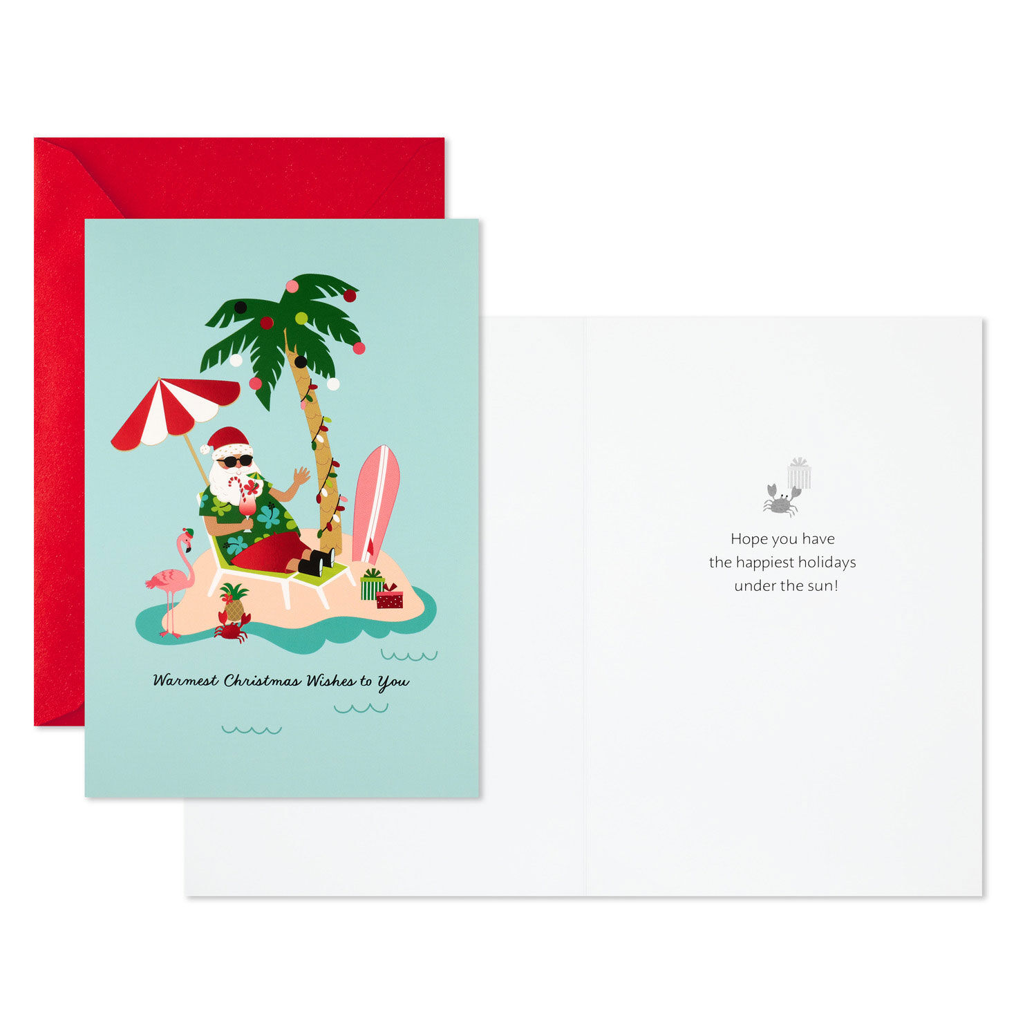 Tropical Santa Boxed Christmas Cards Pack Card Front with Sentiment image number 3