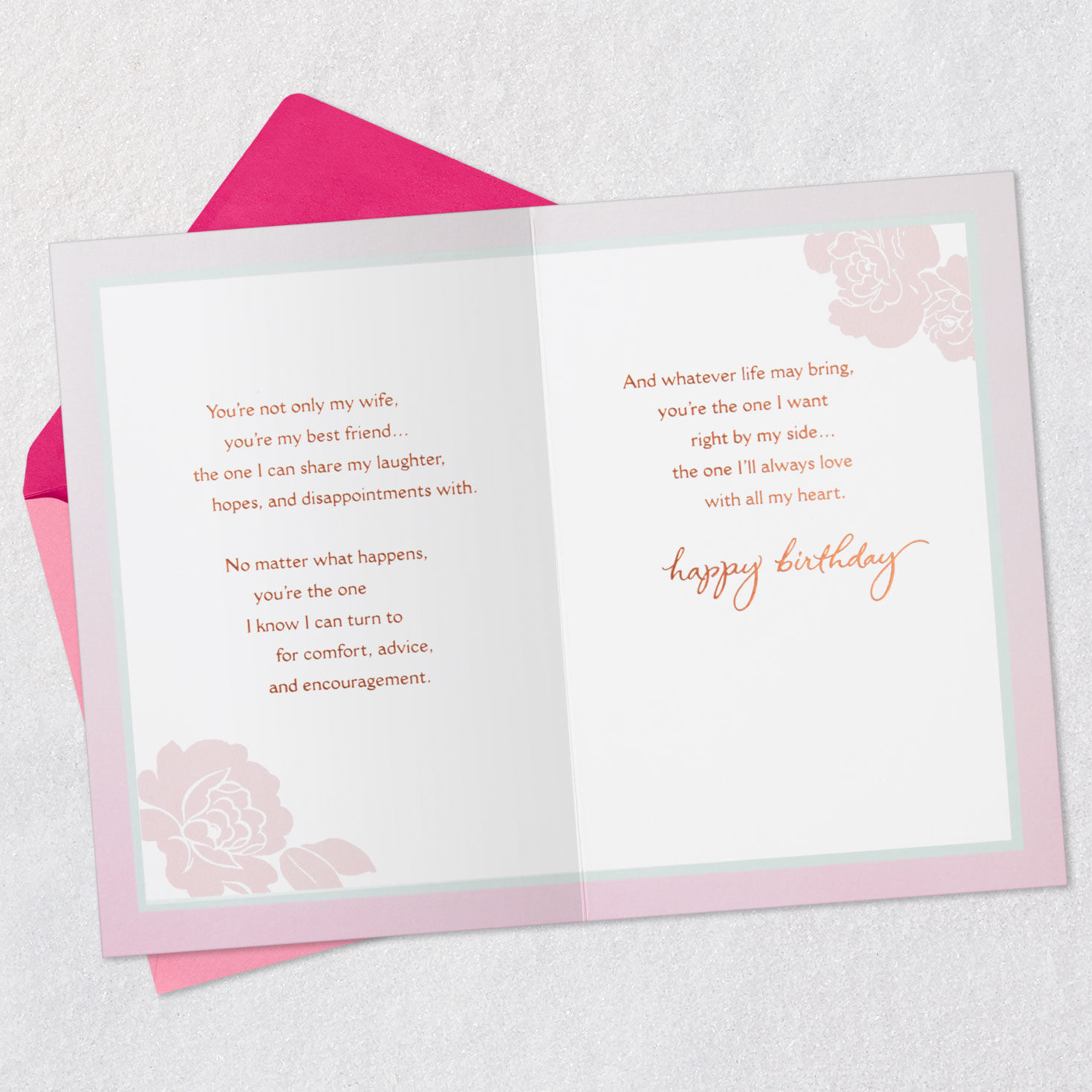 Elegant Roses on Pink Birthday Card for Wife Open card with envelope image number 4