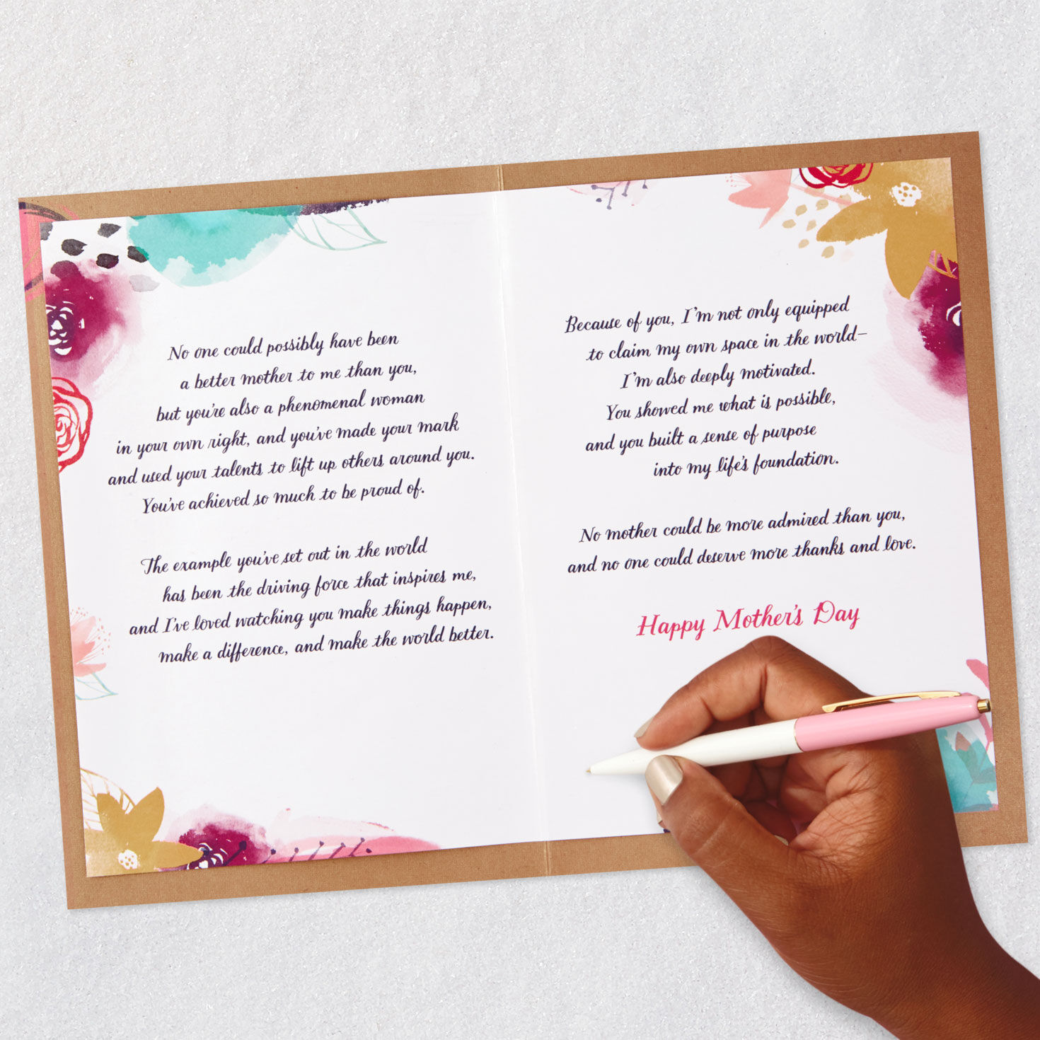 Black Woman in Floral Hat Mother's Day Card for Mom signing card image number 7