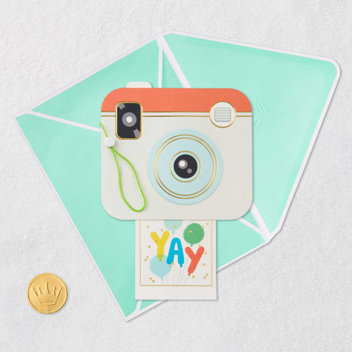 Instant Photo Camera Paper Craft Congrats Card Card Front with Envelope and Gold Seal image number 5